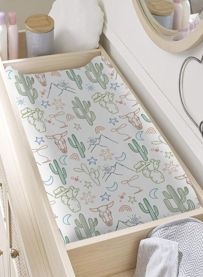 KASTLEE Boho Western Cow Skull Cactus Rainbow Baby Changing Pad Covers Boy Girl 32''x16'' Western Cowboy Cactus Mountain Moon Stars Fitted Diaper Change Table Mats Soft Breathable Cradle & Bassinet Sheets - Image 3